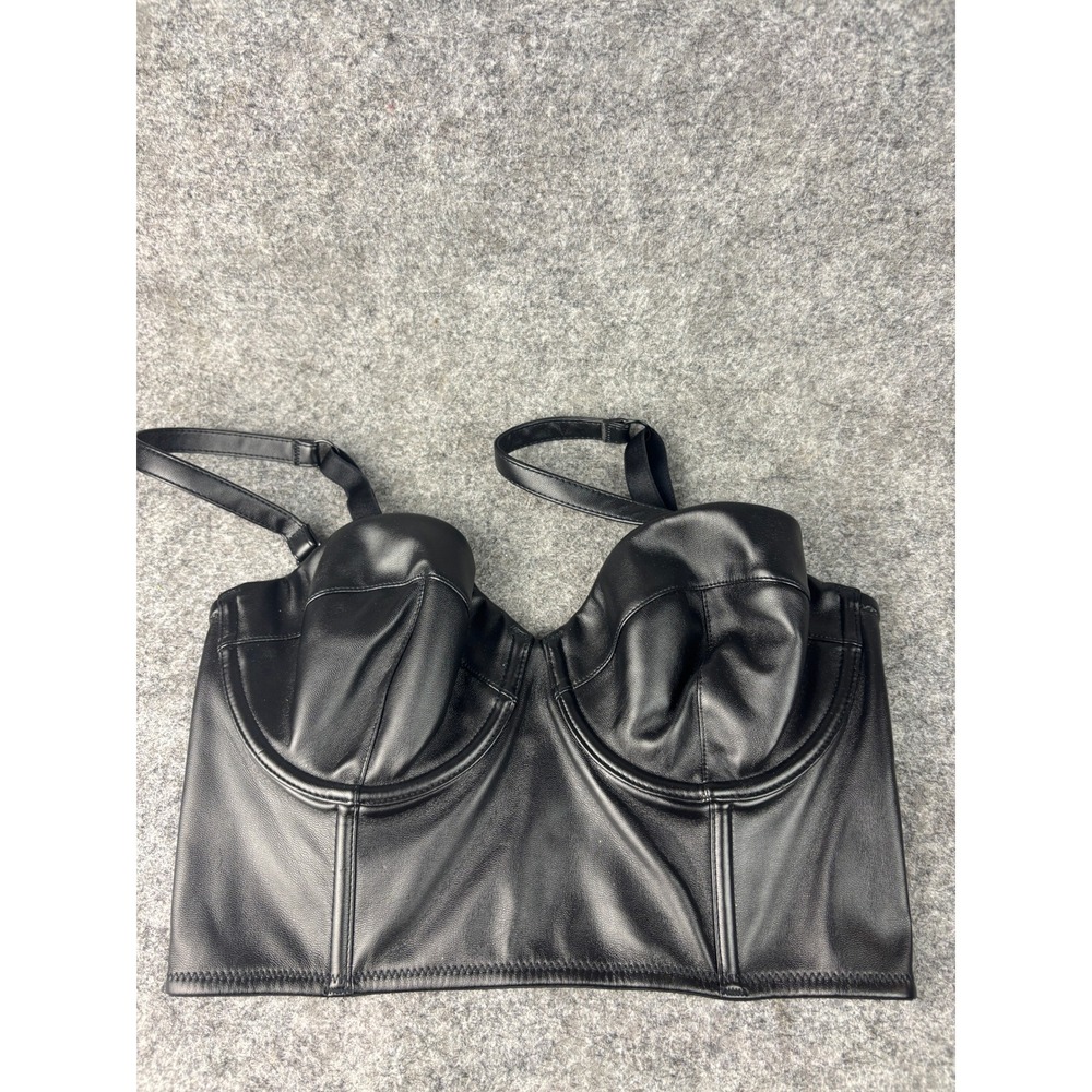 Victoria's Secret Corset Top Women 34C Faux Leather Lace Very Sexy Balconet